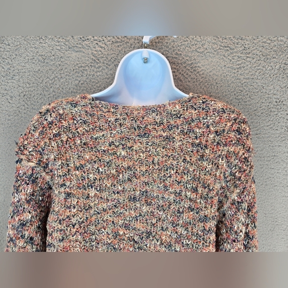 Lush Long Sleeve Sweater Sz S Multicolor Loose Knit Exposed Seams V-Neck Cozy - Picture 7 of 11